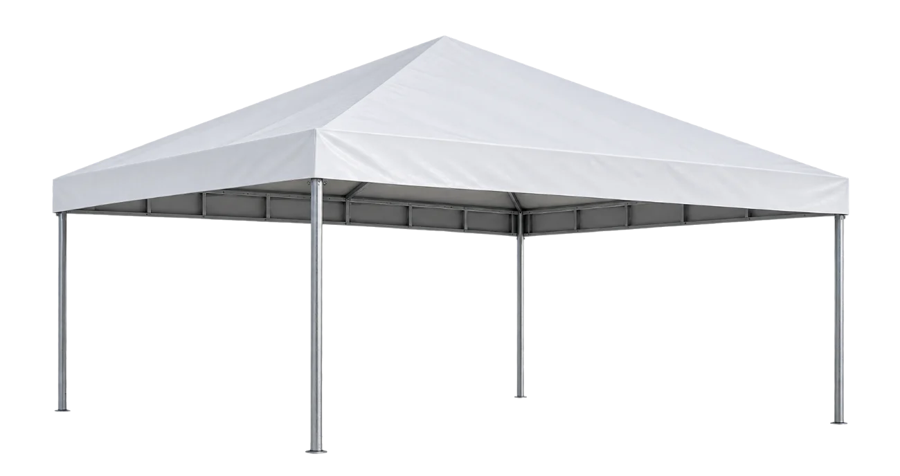 Tenda piramidal 10x10 com lona branca e estrutura de aço galvanizado